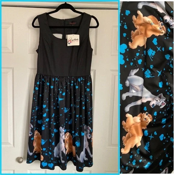 Womens rare Disney dog Lady and the Tramp print dress featuring Si &
Am size 12 - Picture 4 of 10